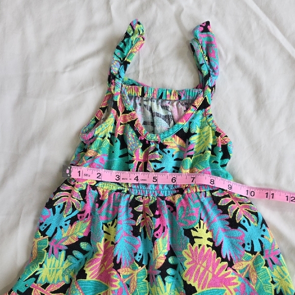 Cat & Jack Tropical Leaf Tiered Sundress - Turquoise, Pink, Yellow, Green - Picture 3 of 5